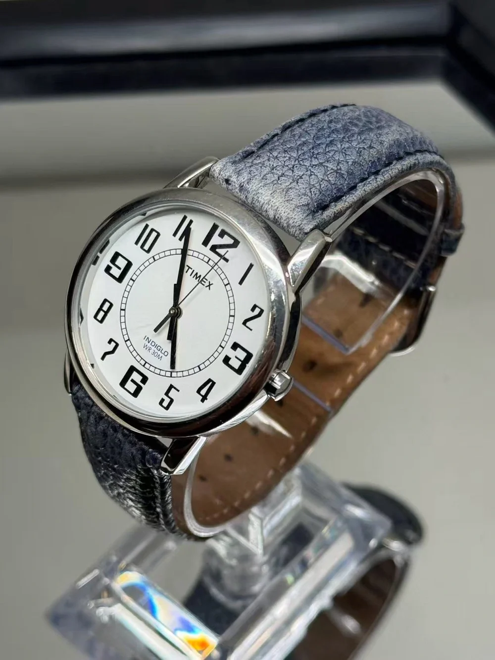 Timex Indiglo WR30M Quartz 35mm White Dial Leather Men Watch New Battery Runs